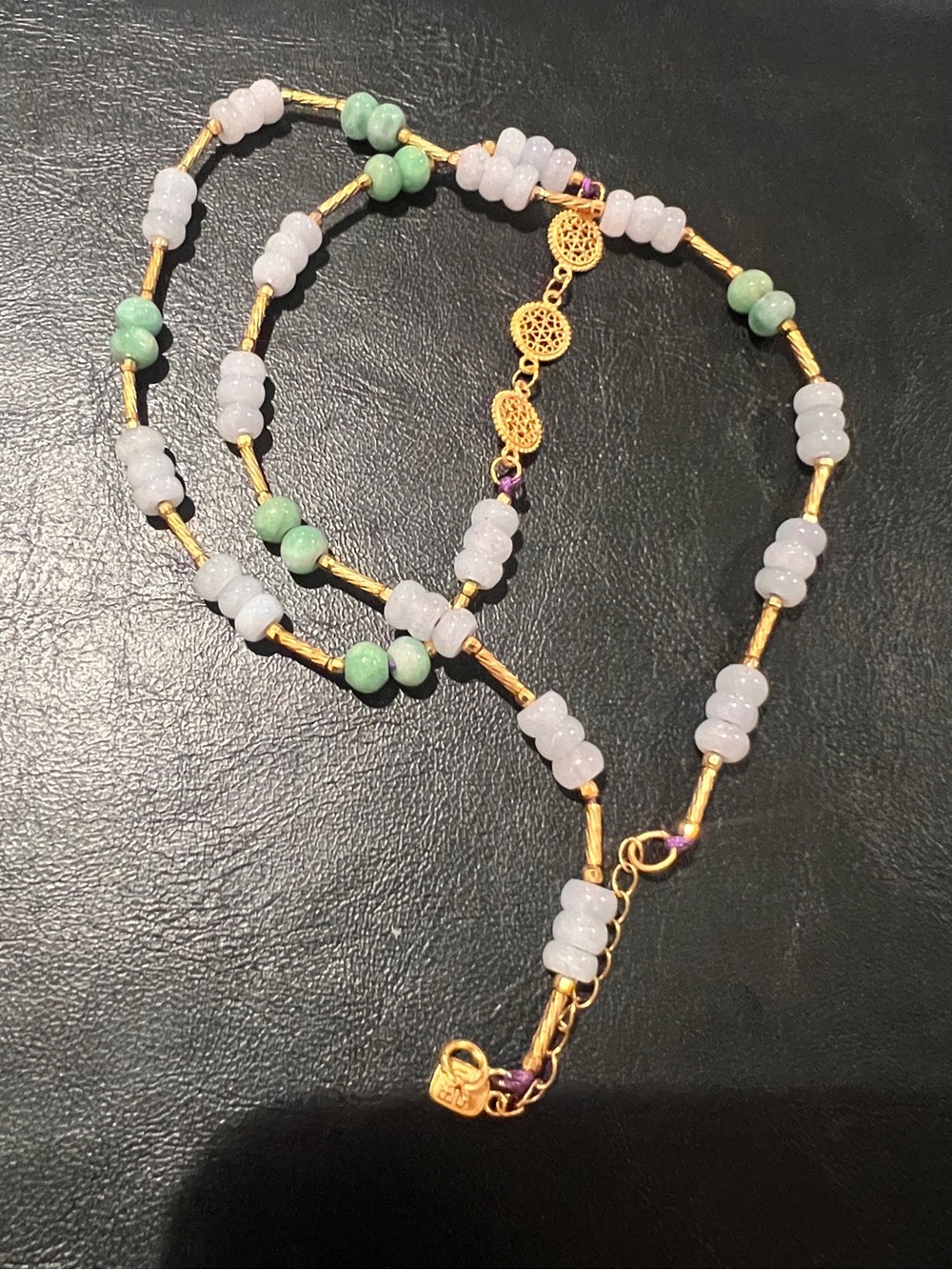 Gold, White & Green Jade Beaded Women's Necklace